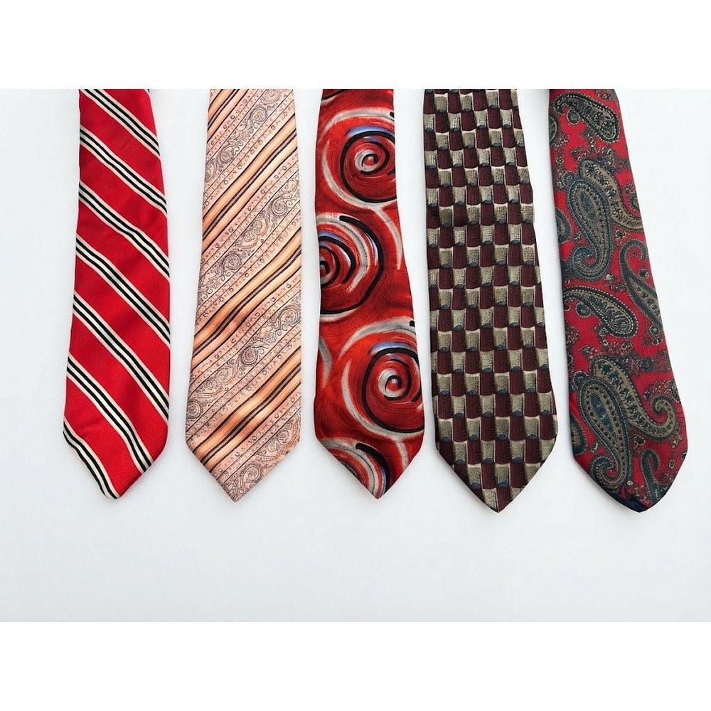 Academia VTG Silk Necktie Lot Mens OS Multi Color Excellent Patterned 5pc Bundle